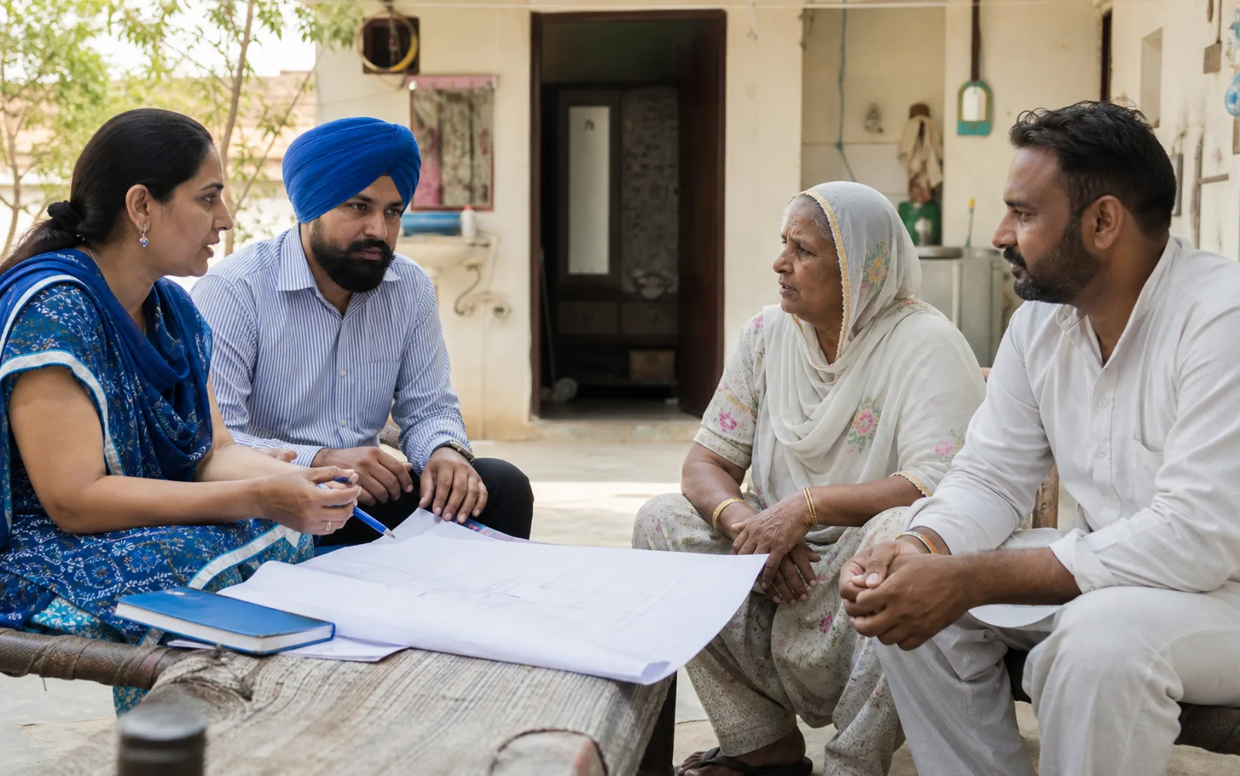 Punjabi Samvad field coordinators discussing a community programme with local representatives