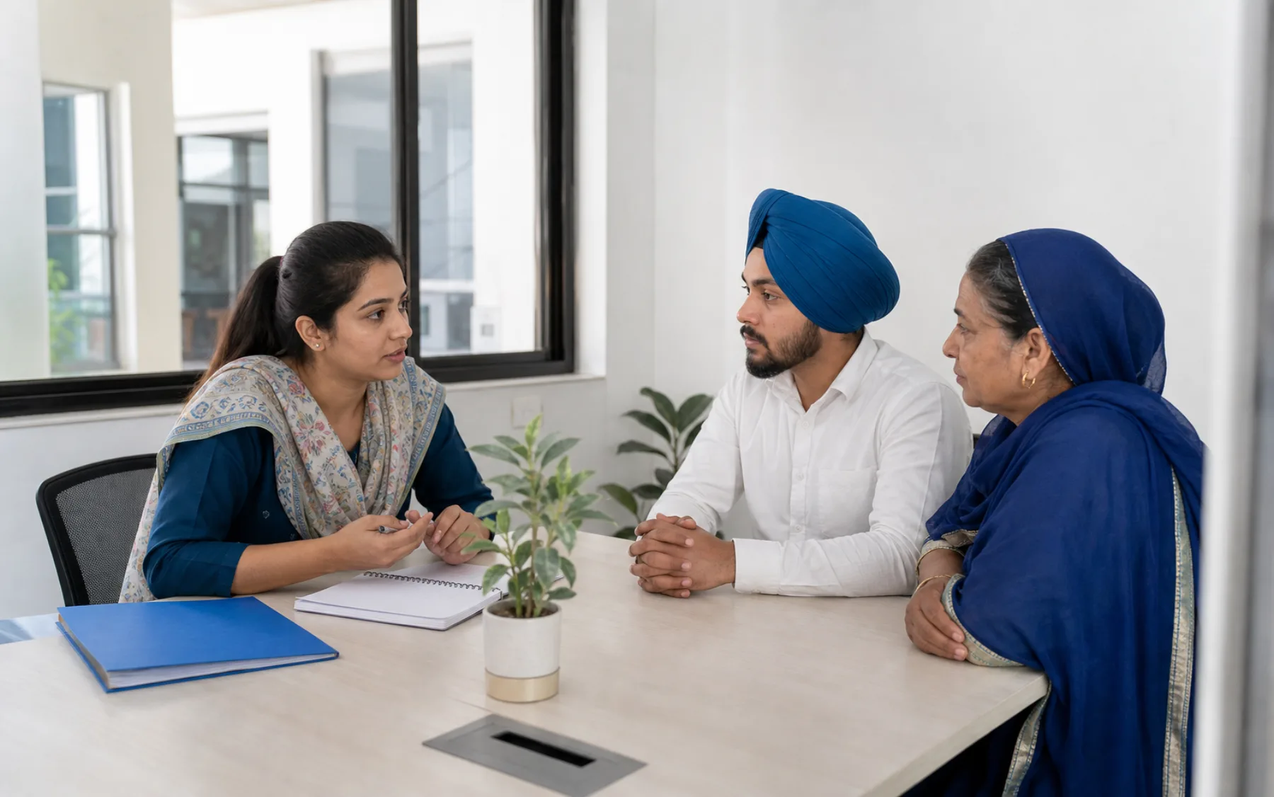 A Punjabi Samvad coordinator welcoming people at a community information meeting