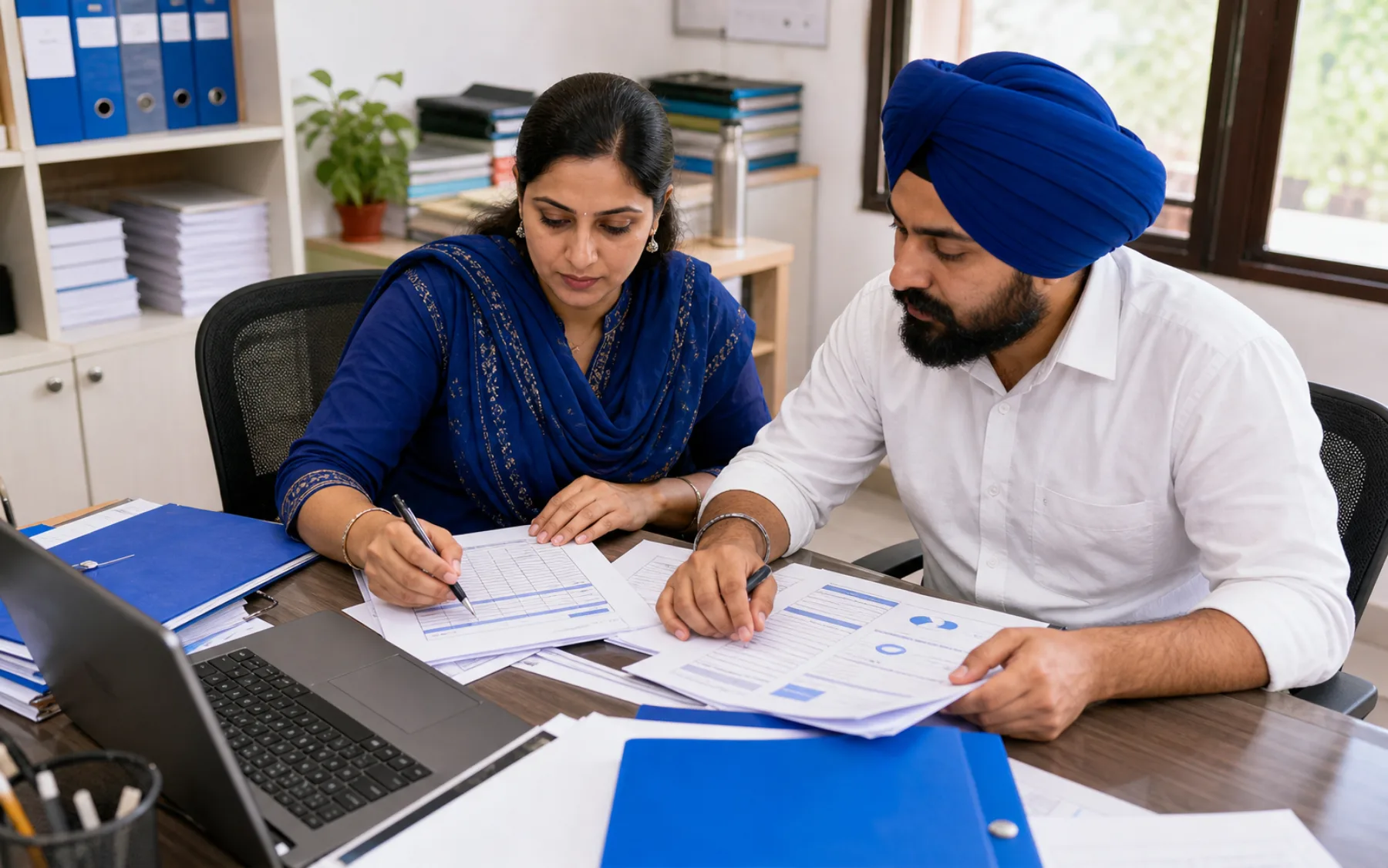 Punjabi Samvad team members reviewing organised programme and financial records