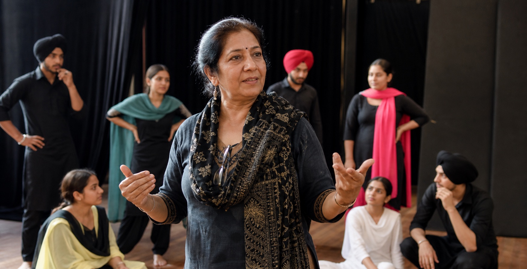 A theatre facilitator working with young performers