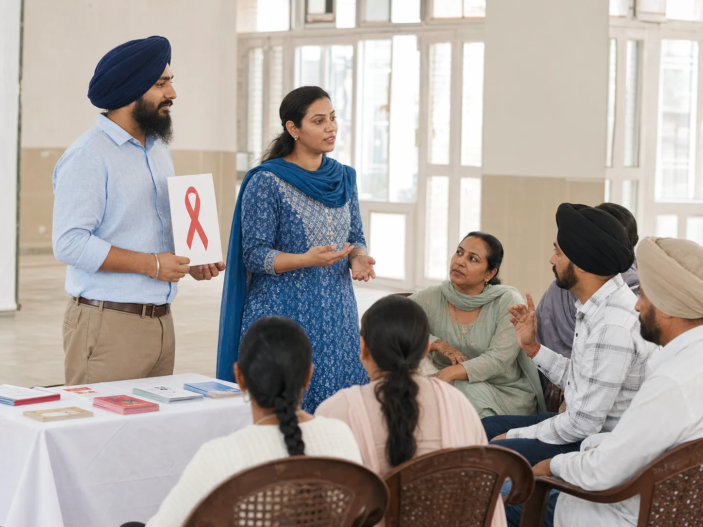 Punjabi health educators leading a respectful HIV awareness session